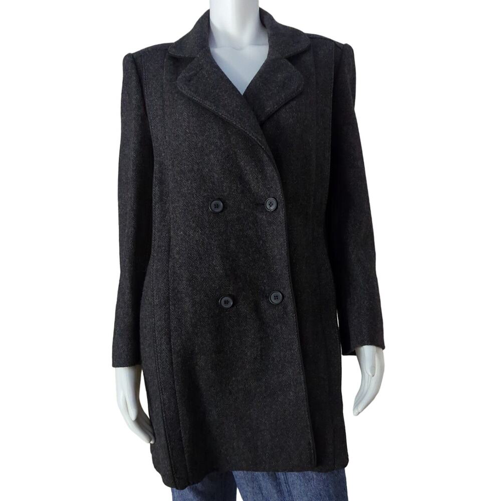 VTG ALORNA Black Wool Blend Double Breated Button Up Fitted Jacket Women size M